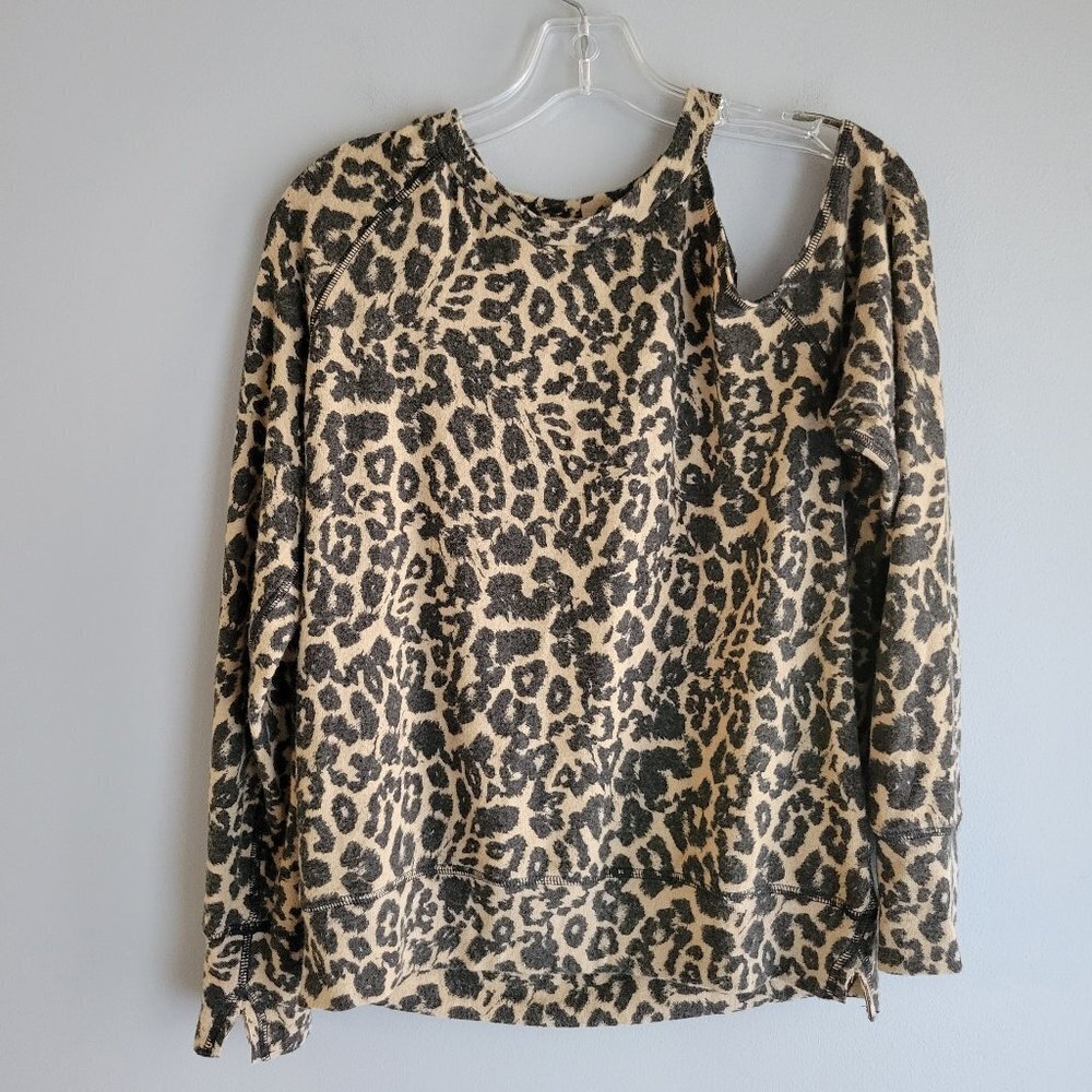 LNA  Brushed Leopard Flynn Sweater Long Sleeve Top with Shoulder Cutout Size XS
